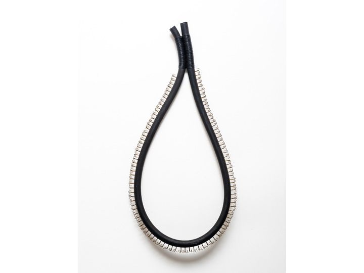 Collar 2013; 87cm x 40cm x 4cm; found cable, large fish hooks