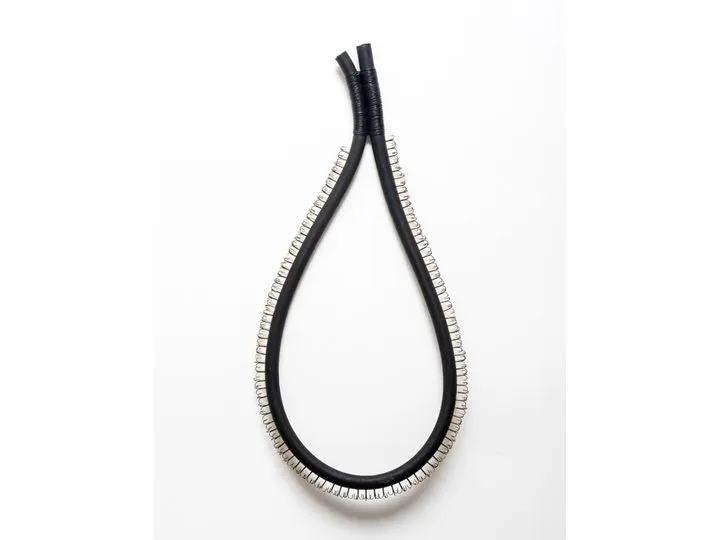 Collar 2013; 87cm x 40cm x 4cm; found cable, large fish hooks