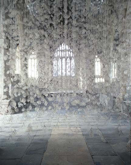 Site Specific Installation

York St Mary's

York Museums Trust 2006

10,000 Hairnets containing Strands of used Violin Bow-hair