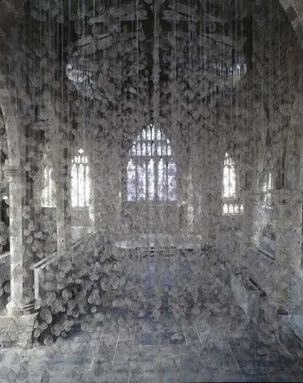 Site Specific Installation

York St Mary's

York Museums Trust 2006

10,000 Hairnets containing Strands of used Violin Bow-hair