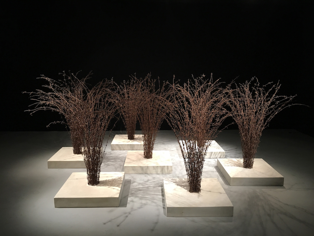 Host 2016; reclaimed military barbed wire, composite Portland stone; Installation view; Akbank Sanat; Istanbul 2018