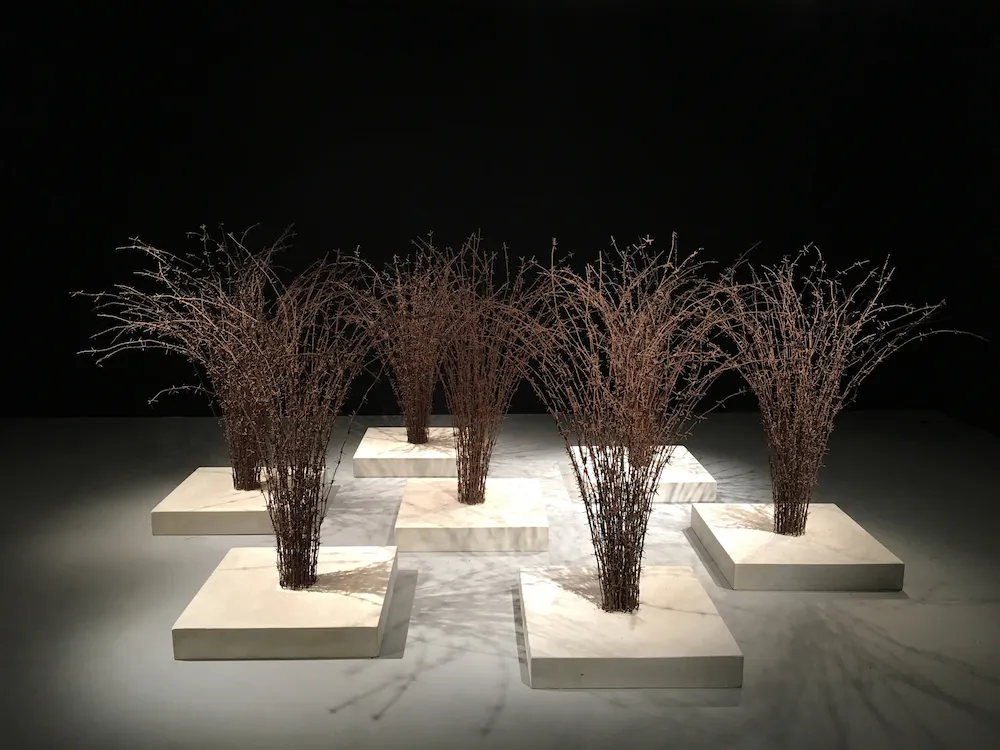 Host 2016; reclaimed military barbed wire, composite Portland stone; Installation view; Akbank Sanat; Istanbul 2018