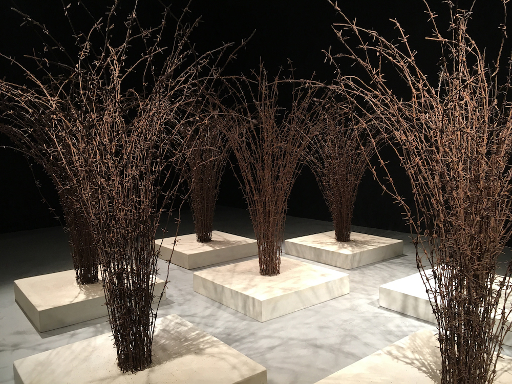 Host 2016; reclaimed military barbed wire, composite Portland stone; Installation view; Akbank Sanat; Istanbul 2018