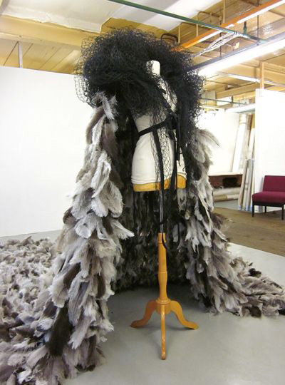 Icarus 2012

Ostrich Feathers

Bird Netting

Flight Harness

Copper Wire (private collection)

WWF commissioned a collection of works from leading artists, designers and architects for Padamonium in Hyde Park. The pieces were intended to inspire awareness of WWF's breadth of work.

Curated by Artwise, each artist contributed a piece of wearable sculpture or performance. The Pandamonium collection included fashion, textile, interaction, millinery and music. The works were auctioned during an open air catwalk show to raise funds and highlight the work of the WWF.

<a href="http://artwisecurators.com/projects/wwf-pandamonium-2/" target="_blank">artwisecurators pandamonium</a>