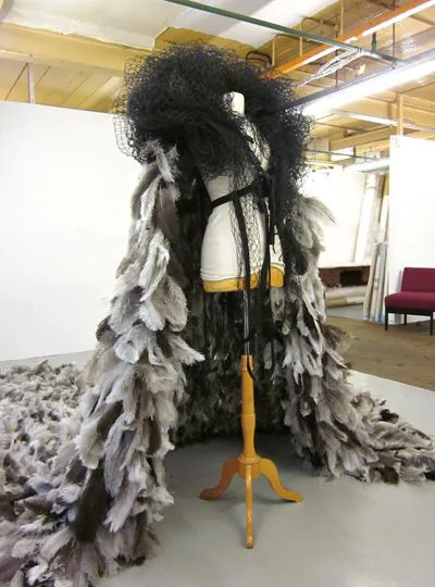 Icarus 2012

Ostrich Feathers

Bird Netting

Flight Harness

Copper Wire (private collection)

WWF commissioned a collection of works from leading artists, designers and architects for Padamonium in Hyde Park. The pieces were intended to inspire awareness of WWF's breadth of work.

Curated by Artwise, each artist contributed a piece of wearable sculpture or performance. The Pandamonium collection included fashion, textile, interaction, millinery and music. The works were auctioned during an open air catwalk show to raise funds and highlight the work of the WWF.

<a href="http://artwisecurators.com/projects/wwf-pandamonium-2/" target="_blank">artwisecurators pandamonium</a>