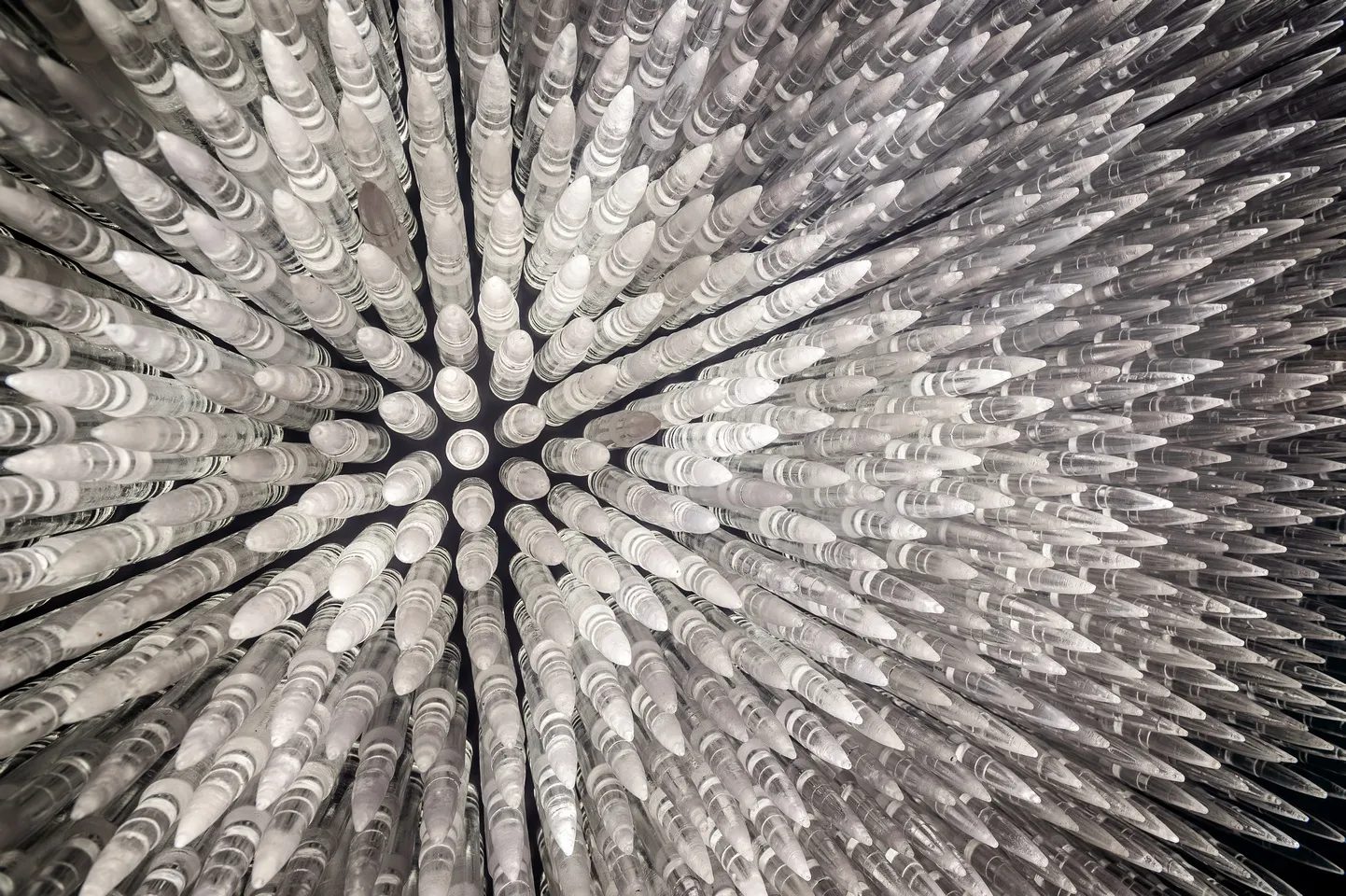 Pandora 2016; LED lightbox within doorframe; clear cast resin 50. cal Browning bullets